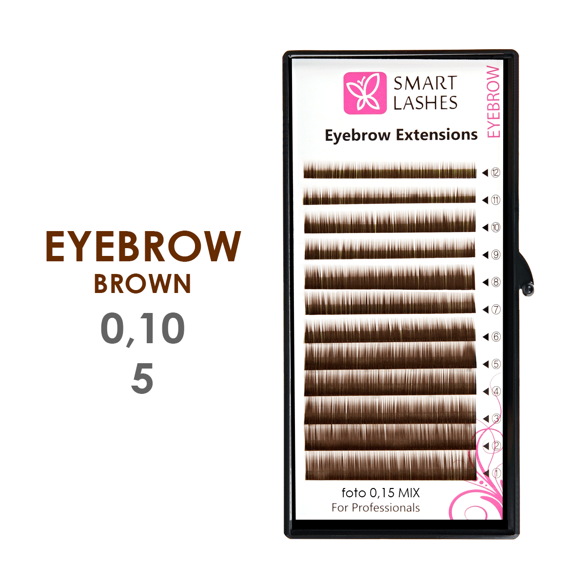 Sopracciglia finte marrone medio - 0,10 mm x 05 mm - 12 linee | Smart Lashes