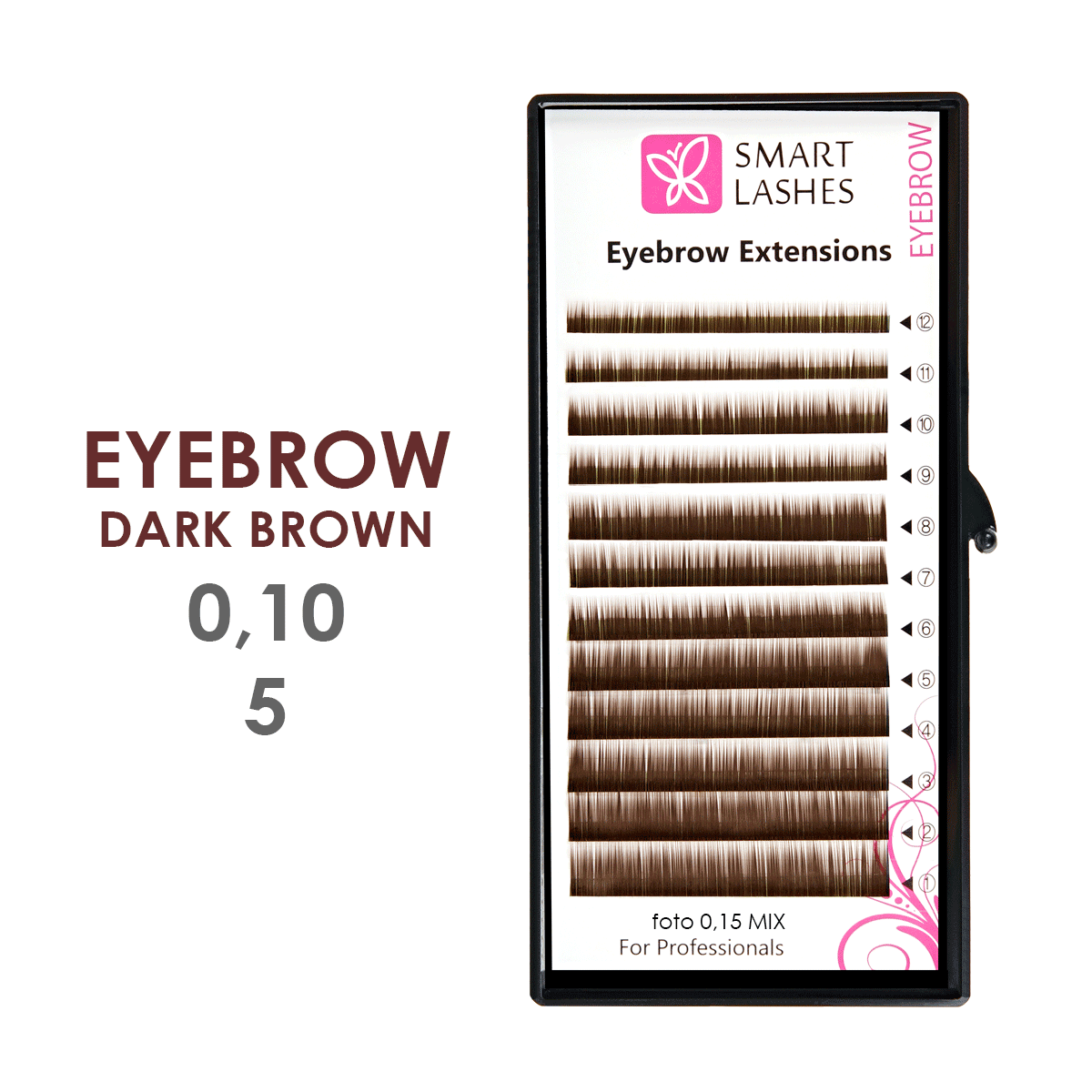 Sopracciglia finte marrone scuro - 0,10 mm x 05 mm - 12 linee | Smart Lashes