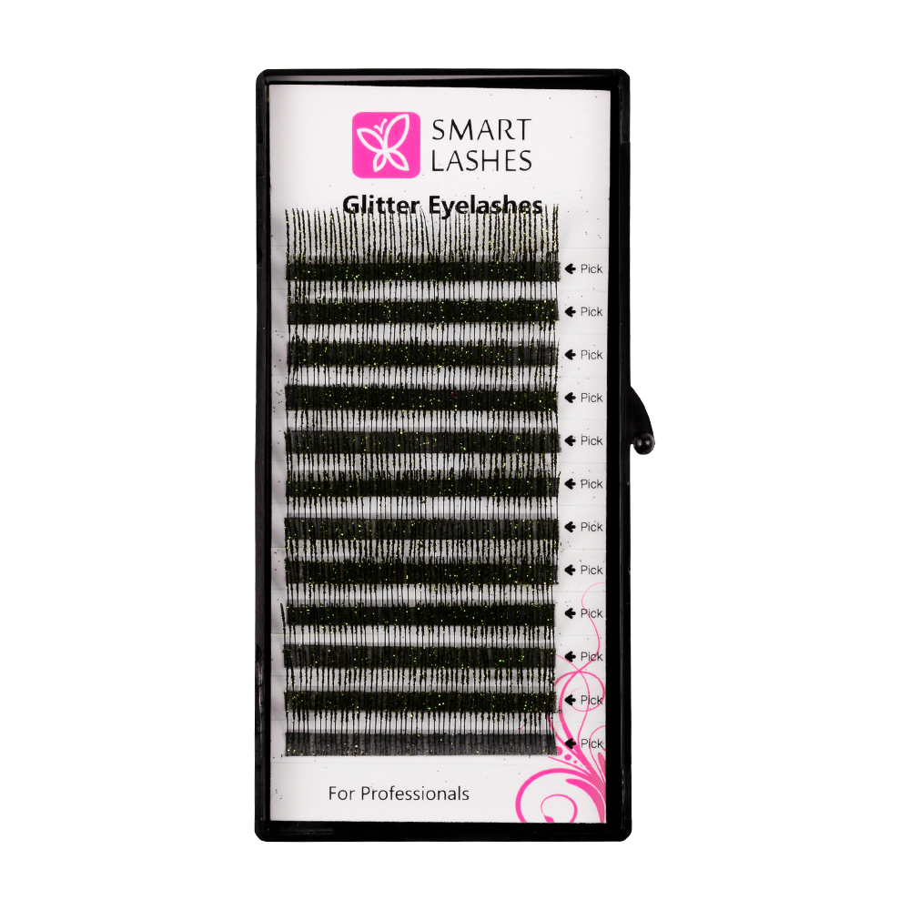 Ciglia glitterate - Verde - C - 0,20 mm x 14 mm | Smart Lashes