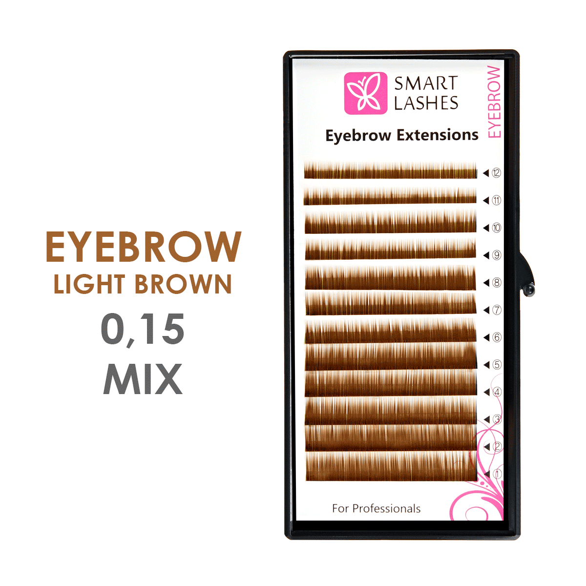 Sopracciglia finte marrone chiaro MIX - 0,15 mm x 4 - 8 mm - 12 linee | Smart Lashes