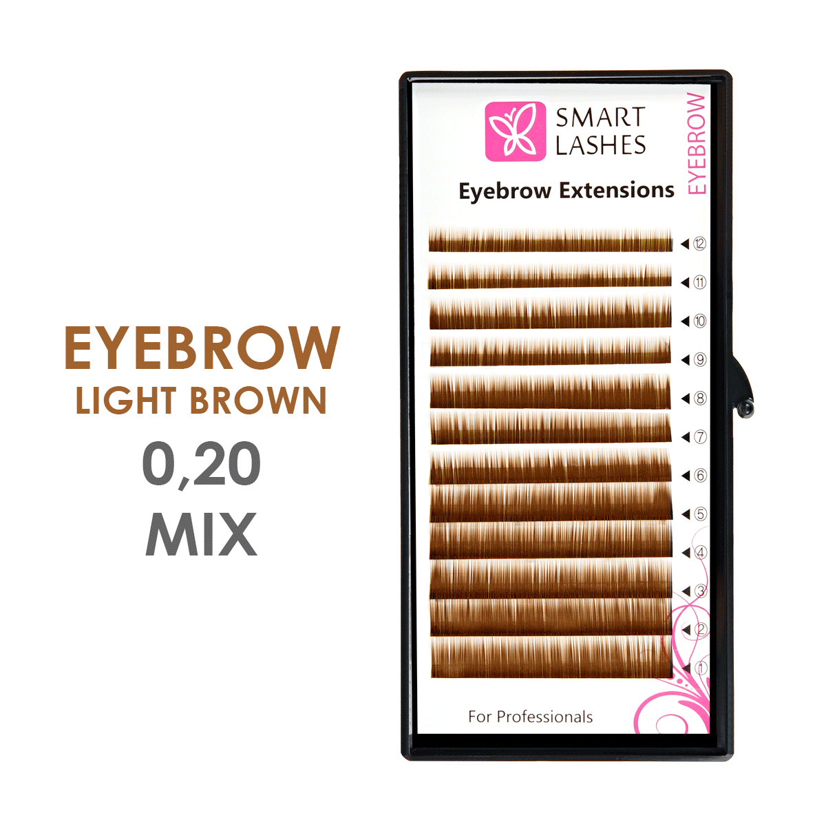Sopracciglia finte marrone chiaro MIX - 0,20 mm x 4 - 8 mm - 12 linee | Smart Lashes