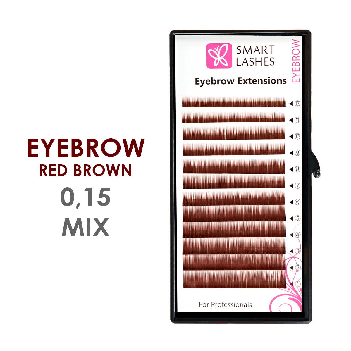 Sopracciglia finte rosso-marrone MIX - 0,15 mm x 4 - 8 mm - 12 linee | Smart Lashes